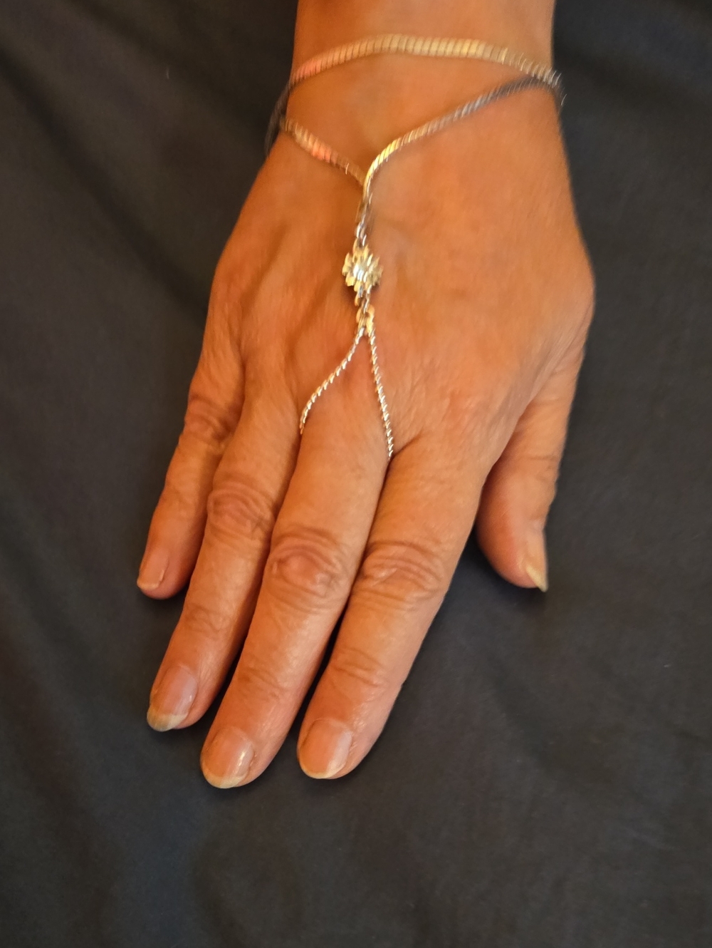 Silver Floral Hand Chain Bracelet - Silver